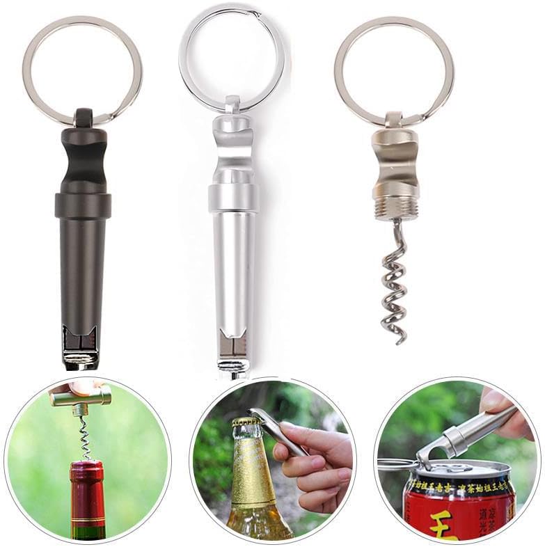 BJinegely Mini Keychain Corkscrew, Generation3 Elegant 3 In 1 Portable Bottle Opener Wine Bottle Corkscrew Key Ring, Wine Beer Opener for Backpack Camping Kit Waiters (Bl ack) - Image 1
